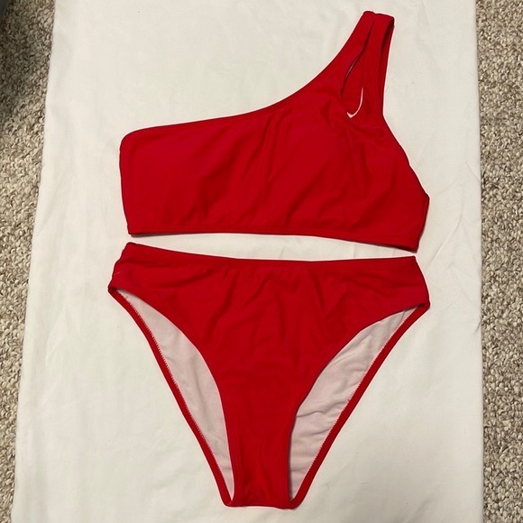 Women One Shoulder Hollow Out Bikini High Waist Swimsuit (Size Medium) - Red - Picture 5 of 6
